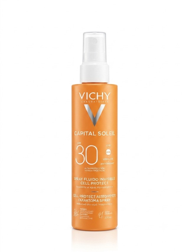 Vichy Capital Soleil Cell Protect Water Fluid Spray SPF30 Λεπτόρρευστο Αντηλιακό Γαλάκτωμα σε Σπρέι, 200ml