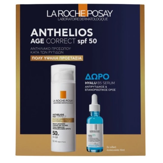 La Roche Posay Promo Αnthelios Age Correct SPF50 Αντηλιακή Κρέμα Eνάντια της Φωτογήρανσης, 50ml & Δώρο Hyalu B5 Serum Αντιρυτιδικός Ορός, 10ml, 1σετ