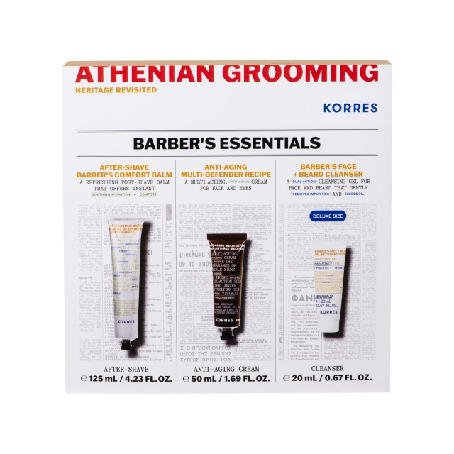 Korres Barbers Essentials with After-Shave, 125ml & Anti-Aging Cream, 50ml & Cleanser, 20ml