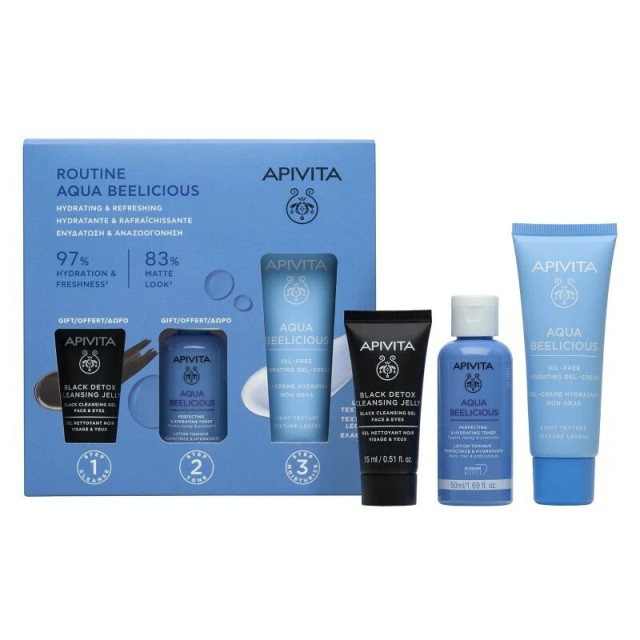 Apivita Promo Αqua Beelicious Ενυδάτωση & Αναζωογόνηση με Αqua Beelicious Hydrating Gel-Cream Ενυδατική Κρέμα Ελαφριάς Υφής, 40ml & Δώρο Αqua Beelicious Ενυδατικό Τόνερ, 50ml & Black Dettox Gel Καθαρισμού, 15ml, 1σετ