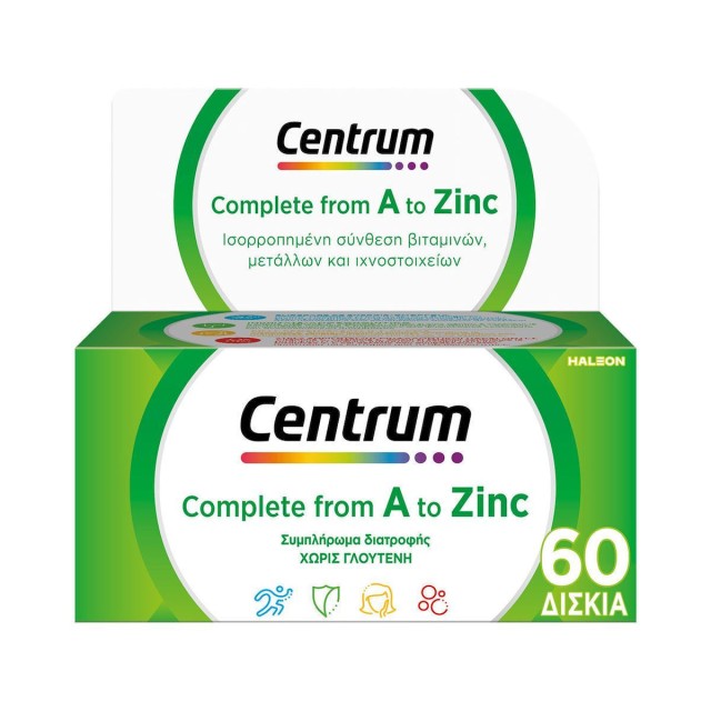 Centrum Complete A to Zinc Συμπλήρωμα Διατροφής με Βιταμίνες, Μέταλλα & Ιχνοστοιχεία για Ενέργεια, Ενίσχυση του Ανοσοποιητικού με Αντιοξειδωτικές Ιδιότητες 60tabs