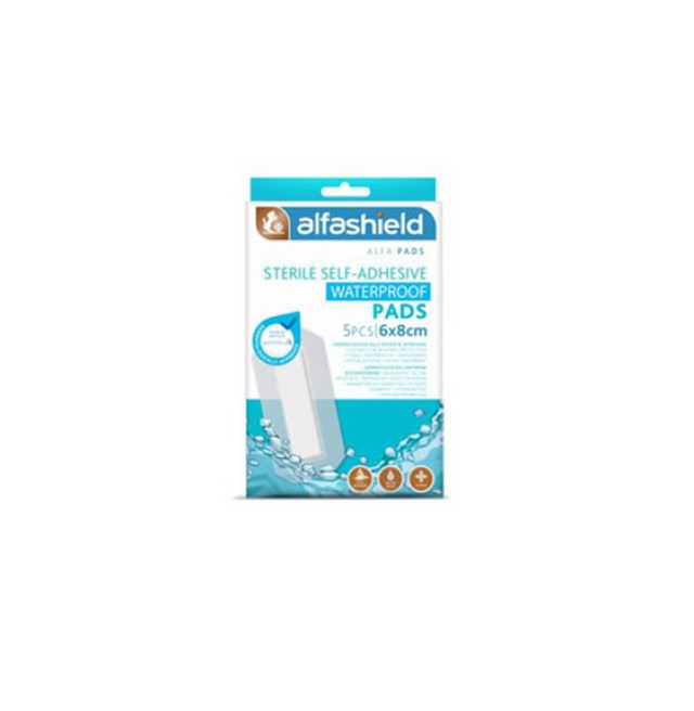 Alfashield Sterile Self - Adhesive Waterproof Pads Αδιάβροχα Αποστειρωμένα Αυτοκόλλητα Επιθέματα 6x8cm 5τμχ