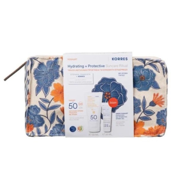 Korres Hydrating & Protective Suncare Ritual με Yoghurt Αντηλιακή Κρέμα Προσώπου με Χρώμα SPF 50, 50ml & Δώρο Greek Yoghurt Ενυδάτωση με Προβιοτικά Κρέμα-Gel, 20ml & Νεσεσέρ, 1τεμ, 1σετ
