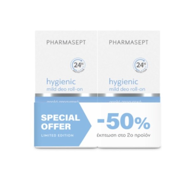 Pharmasept Promo (-50% στο 2ο προϊόν)  Hygienic Mild Deo Roll-on 24h Απαλό Αποσμητικό για Ευαίσθητες Επιδερμίδες, 2x50ml