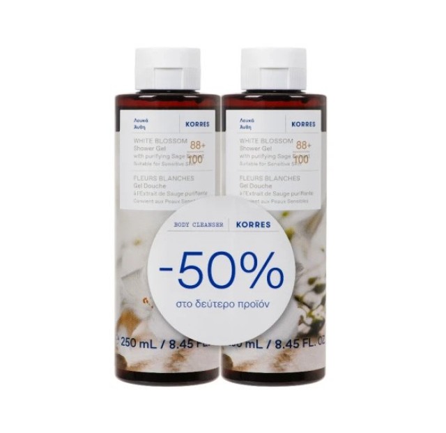 Korres Promo (-50% στο 2ο Προϊόν) Αφρόλουτρο White Blossom, 2x250ml, 1σετ