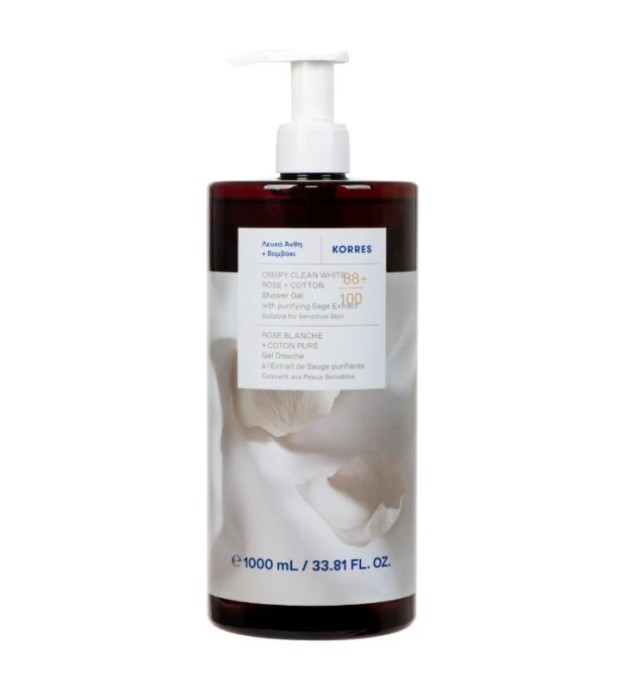 Korres Crispy Clean White Rose + Cotton Shower Gel Λευκά Άνθη + Βαμβάκι Αφρόλουτρο, 1lt