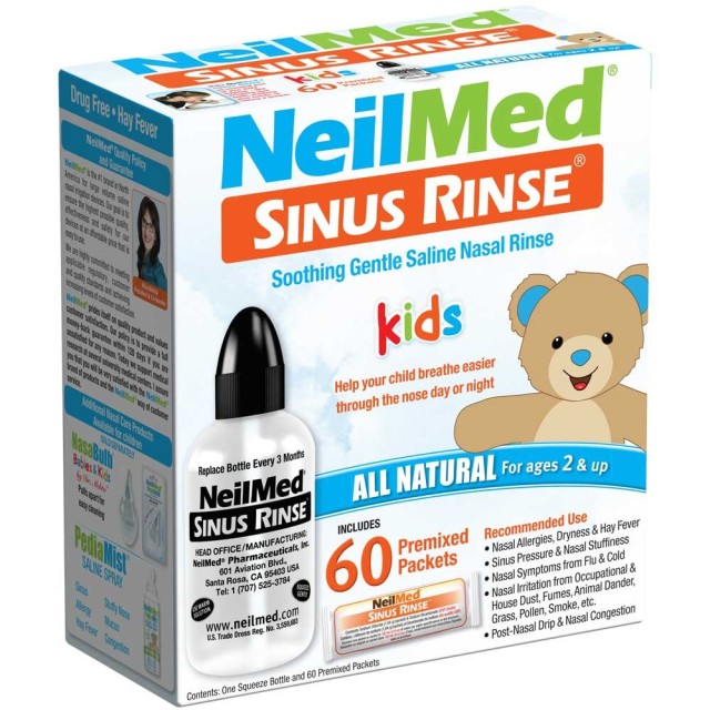 NeilMed Sinus Rinse Kids Kit Φιαλίδιο Ρινικών Πλύσεων Για Παιδιά & Προγεμισμενα Φακελακια, 60τμχ