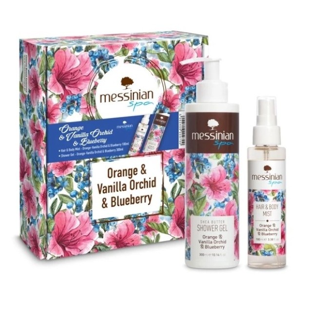 Messinian Spa Πακέτο Orange & Vanilla Orchid & Blueberry Shower Gel Αφρόλουτρο, 300ml & Hair & Body Mist Αρωματικό Σπρέι Για Μαλλιά & Σώμα, 100ml